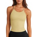 Women's Sports Bra Seamless Long Cropped Tank Top- Natural Yellow