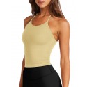 Women's Sports Bra Seamless Long Cropped Tank Top- Natural Yellow