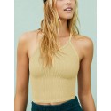 Women's Sports Bra Seamless Long Cropped Tank Top- Natural Yellow