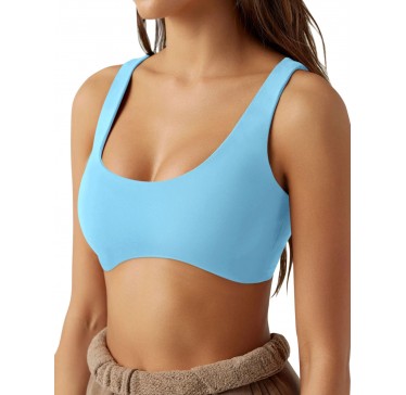 U Women's Sexy Sports Crew Neck Sleeveless Padded Fitness Bra - Light blue