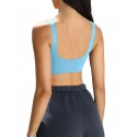 U Women's Sexy Sports Crew Neck Sleeveless Padded Fitness Bra - Light blue