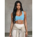 U Women's Sexy Sports Crew Neck Sleeveless Padded Fitness Bra - Light blue