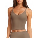 Women's Adjustable Sports Bra V Neck No Cropped Top - Light Coffee