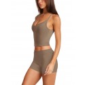 Women's Adjustable Sports Bra V Neck No Cropped Top - Light Coffee