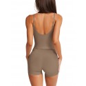 Women's Adjustable Sports Bra V Neck No Cropped Top - Light Coffee