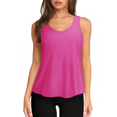 Women's Cotton Racer Loose Round Neck Sleeveless -Neon Rose Red