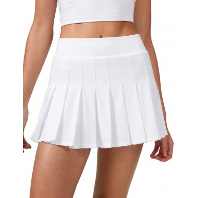Women's Cute Pleated Skirt High Waist Athletic Fitness Skate Skirt - White