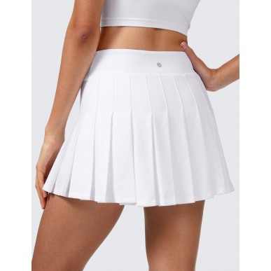 Women's Cute Pleated Skirt High Waist Athletic Fitness Skate Skirt - White