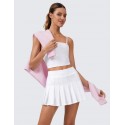 Women's Cute Pleated Skirt High Waist Athletic Fitness Skate Skirt - White