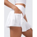 Women's Cute Pleated Skirt High Waist Athletic Fitness Skate Skirt - White
