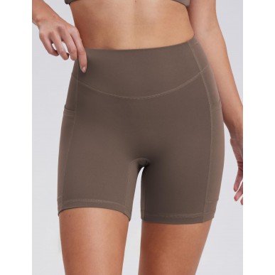 Women's Cycling Yoga Shorts with Pockets - Brown