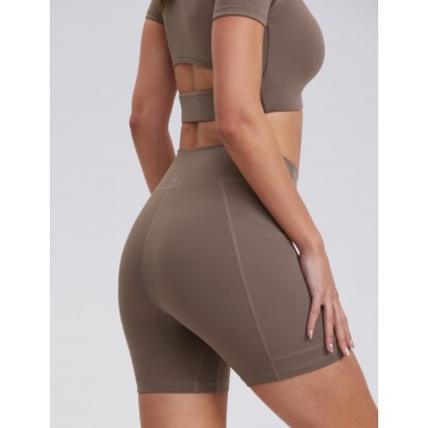 Women's Cycling Yoga Shorts with Pockets - Brown