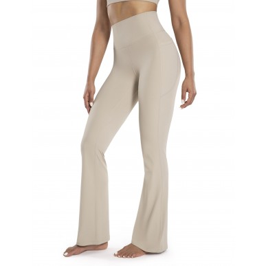 Women's Fitness Flared Tummy Control Yoga Pants - Beige