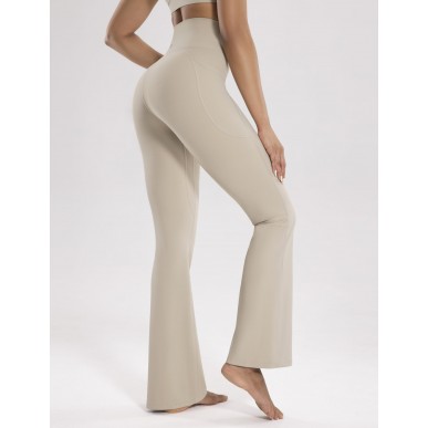 Women's Fitness Flared Tummy Control Yoga Pants - Beige