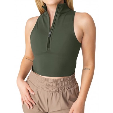 Women's Half Zip Fitness Yoga Short Tank Top - Light green