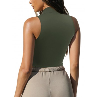 Women's Half Zip Fitness Yoga Short Tank Top - Light green