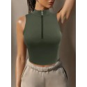 Women's Half Zip Fitness Yoga Short Tank Top - Light green