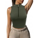Women's Half Zip Fitness Yoga Short Tank Top - Light green