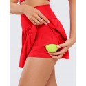 Women's High Waist Pleated Casual Lined Sports Skirt - Red
