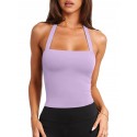 Women's Sexy Halter Sports Backless Padded Bra - Purple