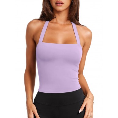 Women's Sexy Halter Sports Backless Padded Bra - Purple