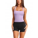 Women's Sexy Halter Sports Backless Padded Bra - Purple