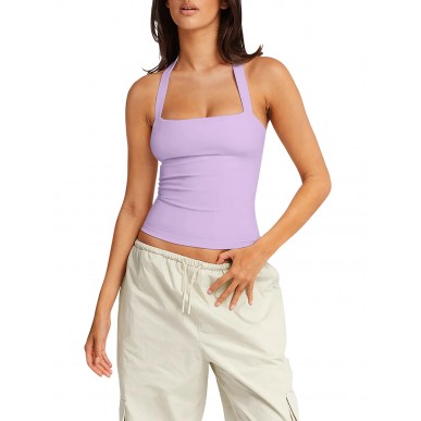 Women's Sexy Halter Sports Backless Padded Bra - Purple