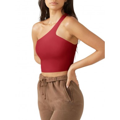 Women's Sexy One Shoulder Sleeveless Fitness Sports Bra - Red