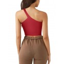 Women's Sexy One Shoulder Sleeveless Fitness Sports Bra - Red