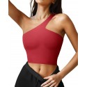 Women's Sexy One Shoulder Sleeveless Fitness Sports Bra - Red