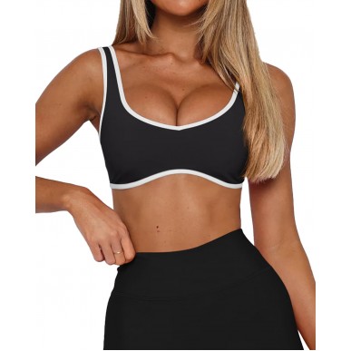 Women's Sexy Sleeveless Padded Fitness Yoga Cropped Top - Black and White