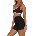 Women's Sexy Sleeveless Padded Fitness Yoga Cropped Top - Black and White