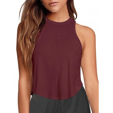 Women's Short Sleeveless Fitness Top Halter Neck - Brown