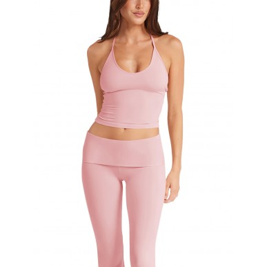 Women's Sleeveless Backless Sports Fitness Yoga Tank Top - Pink