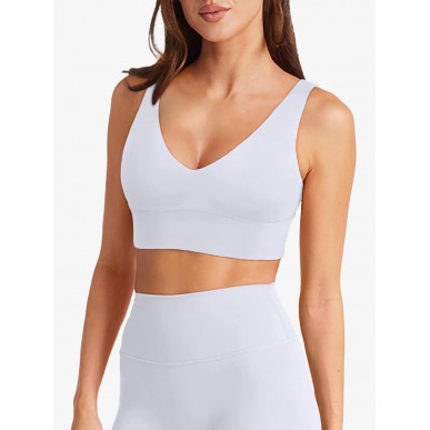 Women's V-Neck Longline Sports Wireless Yoga Bra - White
