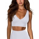 Women's V-Neck Longline Sports Wireless Yoga Bra - White